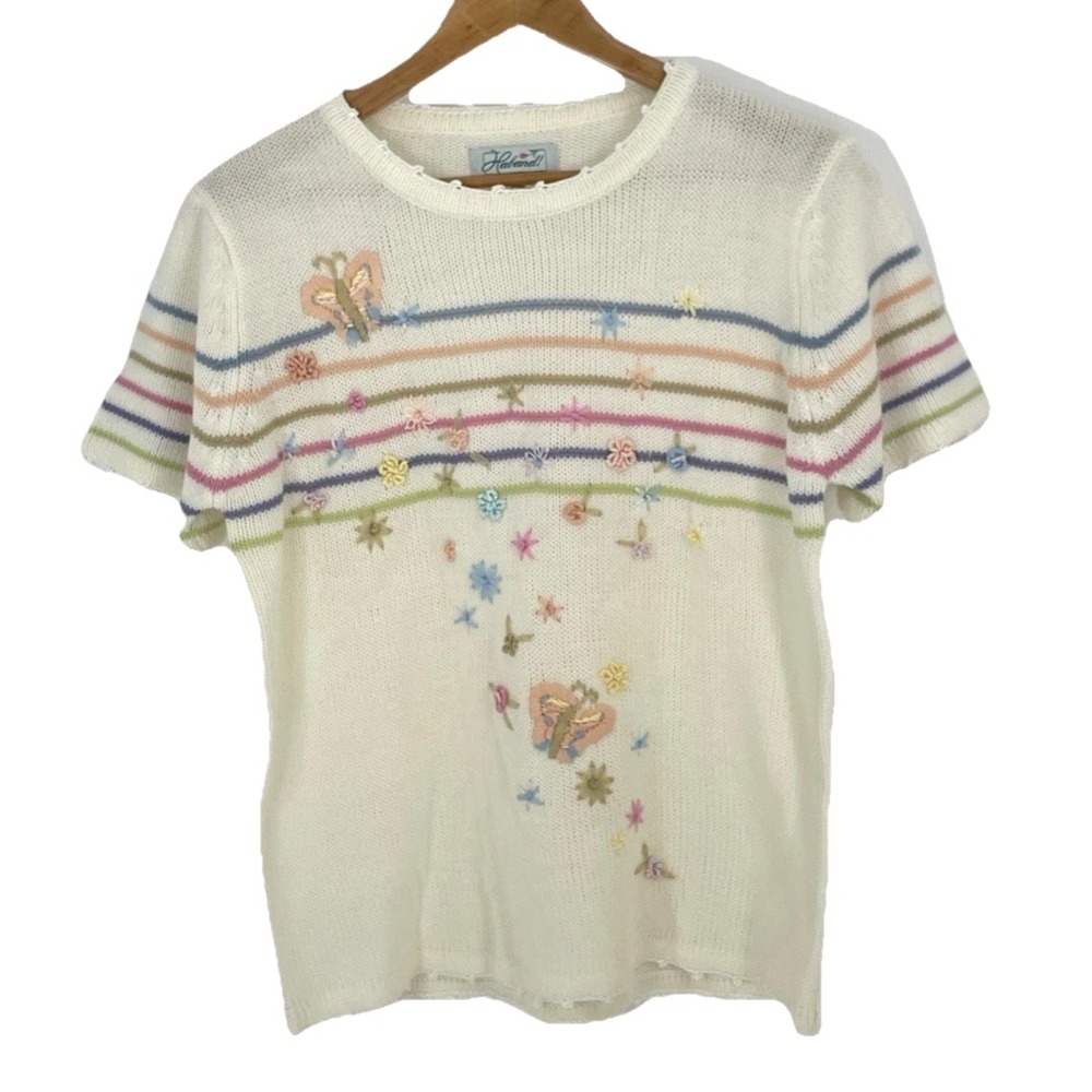 VTG Haband Sweater Med Multicolor Butterfly Embroidered Grandma‎ Cottage Core